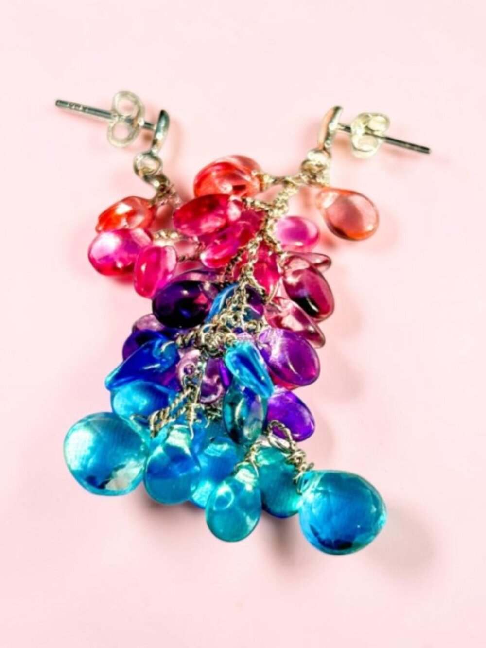 Pink to Blue Ombre Cascading Earrings in Sterling Silver